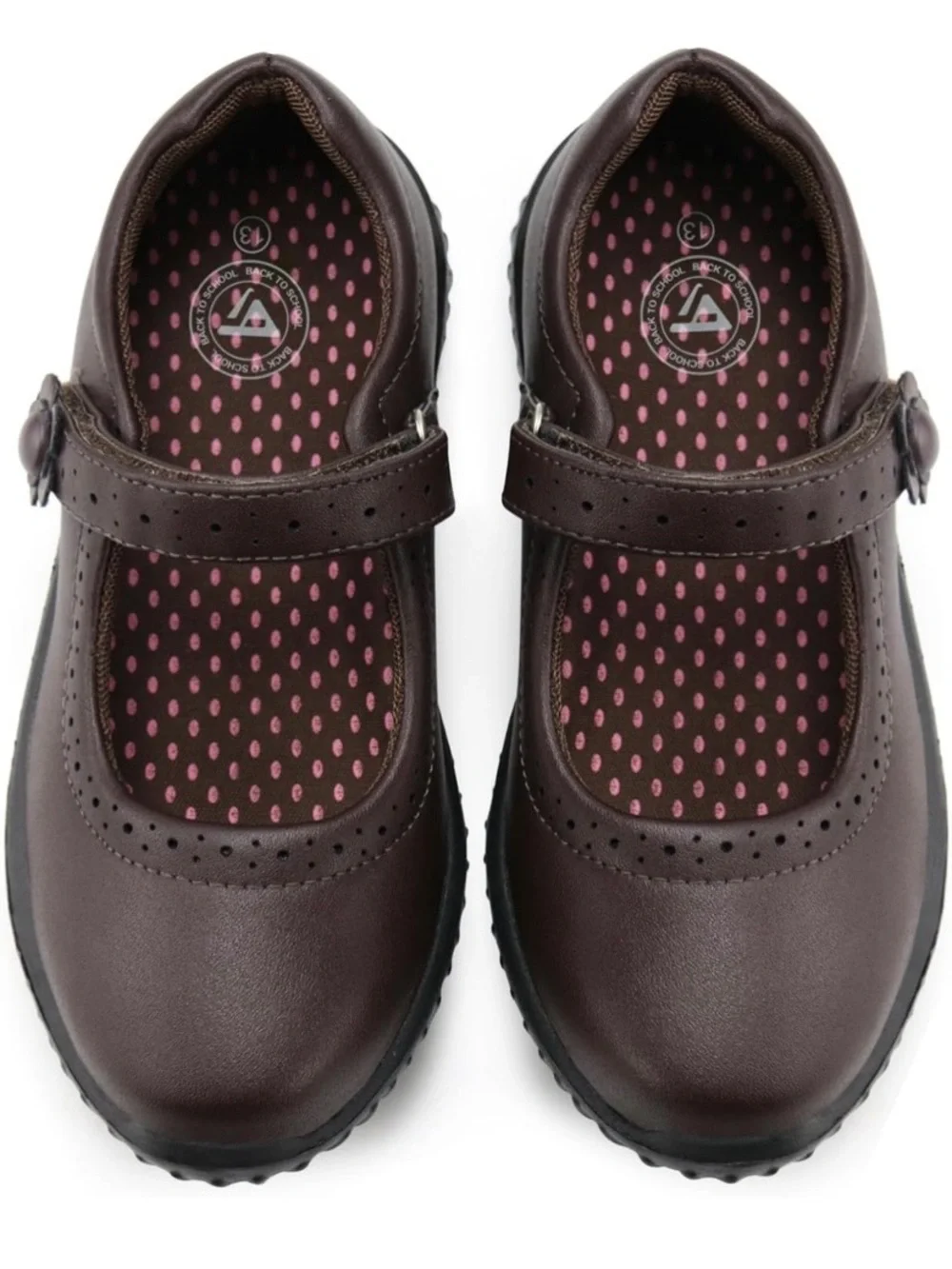 Girls Dark Brown Mary Jane School Shoes With Floral Accent Size 10